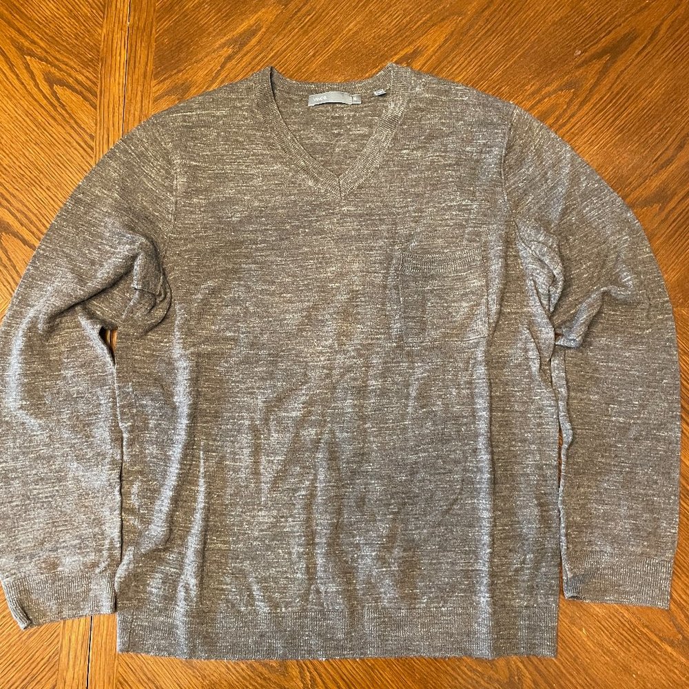 Vince Men's V-Neck Sweater, Wool-Linen, Sz M, Grey, Excellent Condition